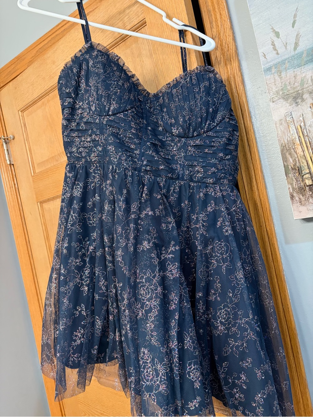 City Studio Navy Dress with Pink Floral Accents
